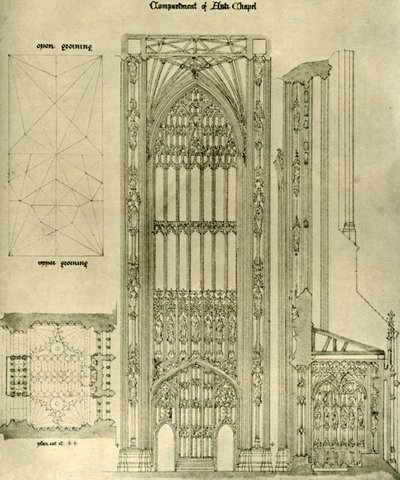 Arkitektonisk tegning: afdeling af Anti Chapel, 1833-1834, 1906. af A. W. N. Pugin