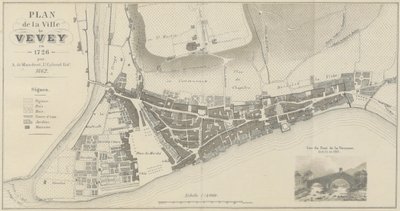 Kort over byen Vevey i 1726 af A. de Mandrot