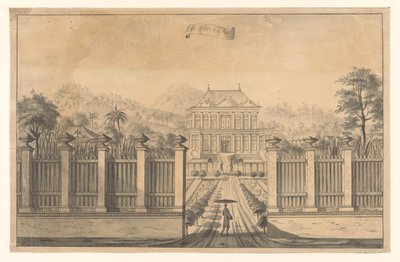 Udsigt over Bonjon-ejendommen eller Vredestein Huijs von Patty (titel på objekt) af A. de Nelly (possibly)