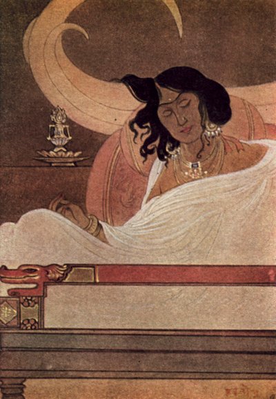 Bodhisattvaens stødtænder (farve litho) af Abanindranath Tagore