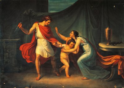 Pyrrhus truer lille Astyanax på livet af Abbondio Bagutti