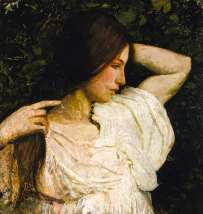 Pige arrangerer sit hår, 1918-1919. af Abbott Handerson Thayer