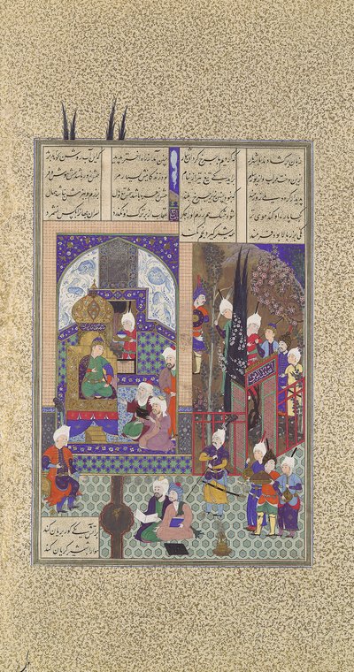 Shahens vise mænd godkender Zals ægteskab, Folio 86v fra Shahnama..., ca. 1525-30. af 
