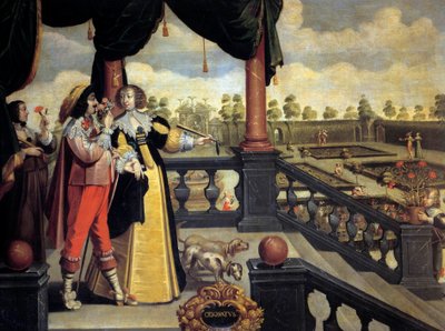 De fem sanser: Lugt Et par adelige foran en have, manden lugter en buket blomster. Maleri af Abraham Bosse (1602-1674) 1600-tallet. Rundvisninger, Museum of Fine Arts af Abraham (after) Bosse