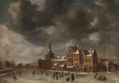 Blauwpoort i Leiden om vinteren, ca. 1654-1665 (olie på lærred) af Abraham Beerstraten