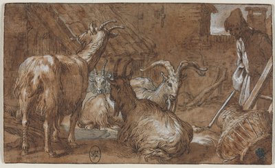 En Ladegård med Geder og en Gedehyrde af Abraham Bloemaert