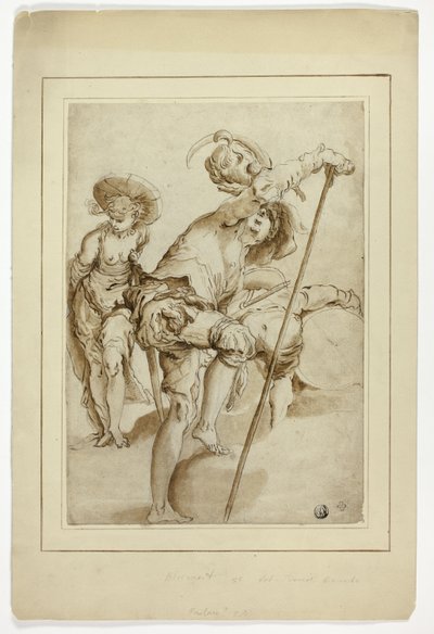 En stående soldat, en stående kvinde og en foroverbøjet trommeslager af Abraham Bloemaert