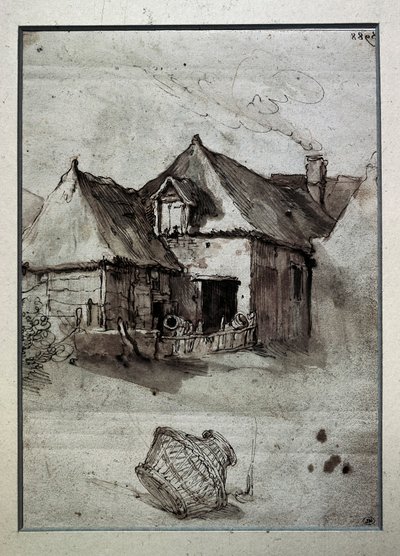 Hytte med flettet kurv, slutningen af 1500-begyndelsen af 1600-tallet (gravering) af Abraham Bloemaert