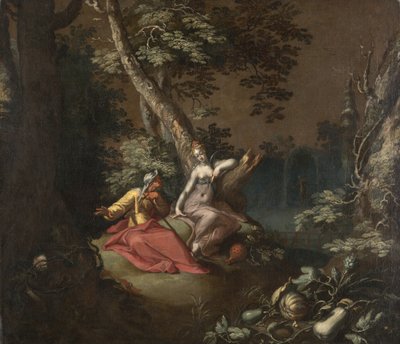 Landskab med Vertumnus og Pomona, ca. 1595-1600 (olie på lærred monteret om bord) af Abraham Bloemaert