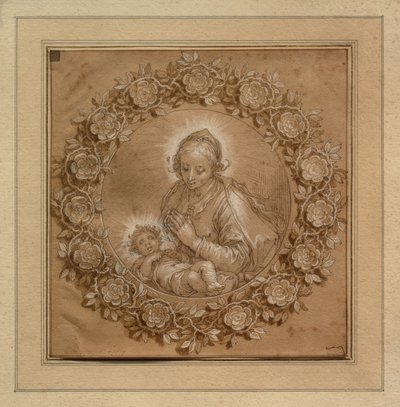 Madonna med Jesusbarnet i en tondo af Abraham Bloemaert