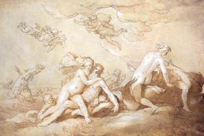 Neptun  Amphitrite (pen og blæk) af Abraham Bloemaert