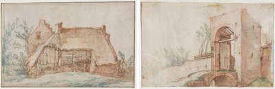 Bondehytte (recto); Bro og port (verso) af Abraham Bloemaert