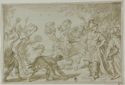 Romerske soldater stener en slange af Abraham Bloemaert