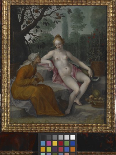 Vertumnus og Pomona (olie på kobber) af Abraham Bloemaert