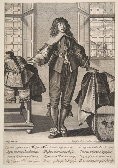 En betjent, der lægger sin Mesters luksuriøse tøj væk, fra midten til slutningen af det 17. århundrede. af Abraham Bosse