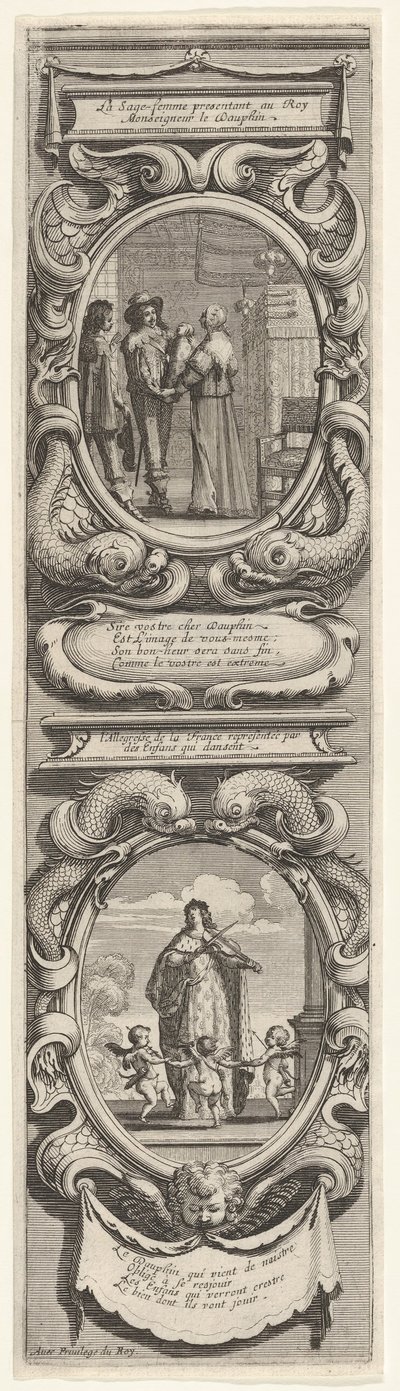 Allegorier til ære for Dauphinens fødsel, ca. 1638. af Abraham Bosse