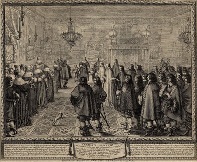 Ceremoni af ægteskabskontrakten mellem Wladyslaw IV, konge af Polen og Marie Louise Gonzaga. af Abraham Bosse