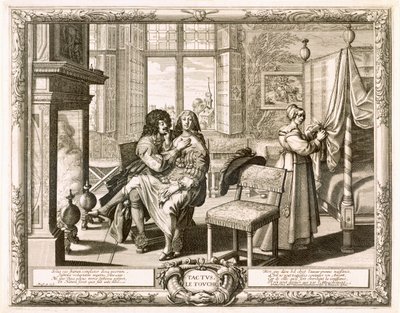 Mand med kone siddende på knæ ved pejs, Bosse, Abraham (1602-76) af Abraham Bosse