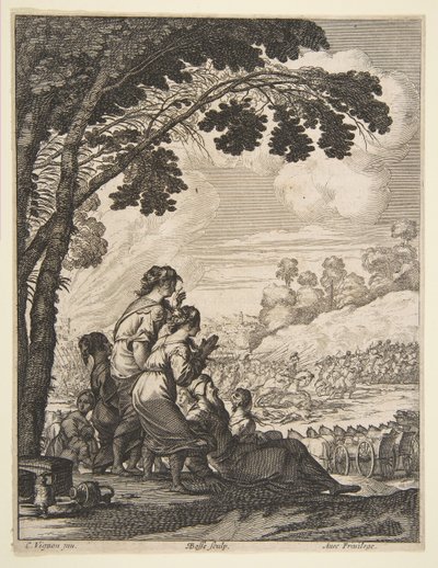 Illustration fra LAriane af Desmarets de Saint-Sorlin, Palamede on Horseback Confronts..., 1639. af Abraham Bosse