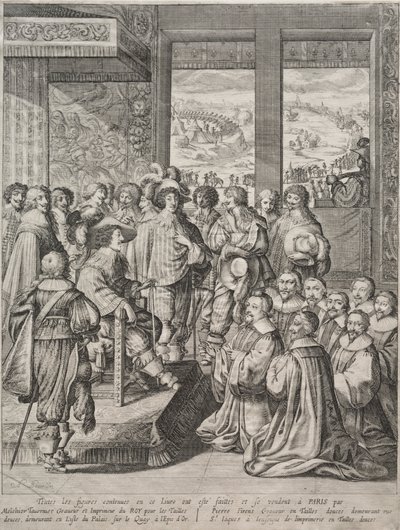 Ludvig XIII modtager en deputation af magistrater. af Abraham Bosse