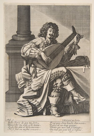 Man Singing and Playing a Lute, midten til slutningen af det 17. århundrede. af Abraham Bosse