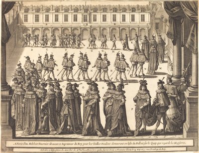 Marts af kongen og ridderne af Helligånden i gården ved Fontainebleau af Abraham Bosse