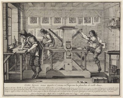 Trykning af kobberplader (Kobbertrykkeren) af Abraham Bosse