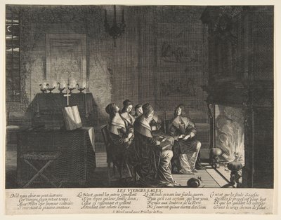 De kloge jomfruer hviler mens de venter på mandens ankomst, ca. 1635. af Abraham Bosse