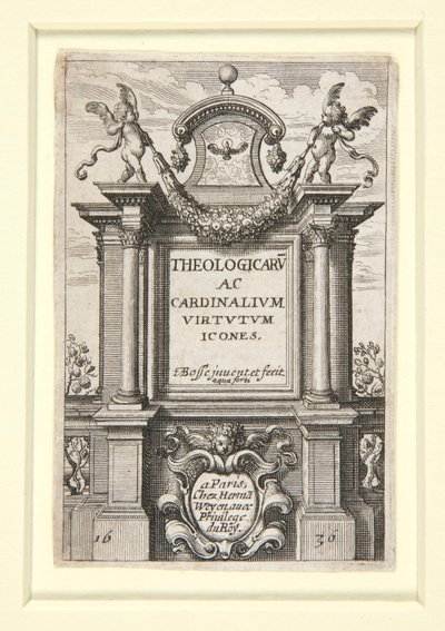 Titelside med ikoner for teologiske og kardinaldyder af Abraham Bosse