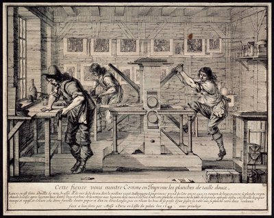 En gravørs værksted, 1642. af Abraham Bosse