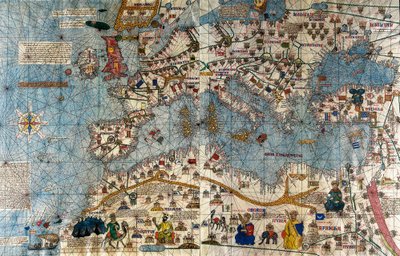 Catalansk kort over det europæiske kontinent med Atlanterhavet og Middelhavet af Abraham and Cresques Jehuda Cresques