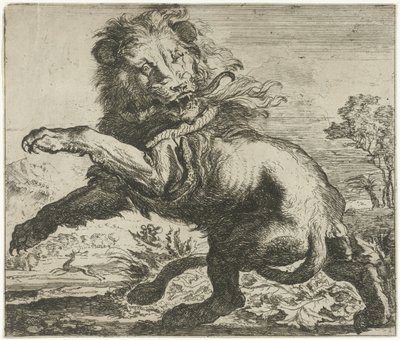 Løve og slange kæmper Forskellige dyr (serietitel) af Abraham Danielsz. Hondius
