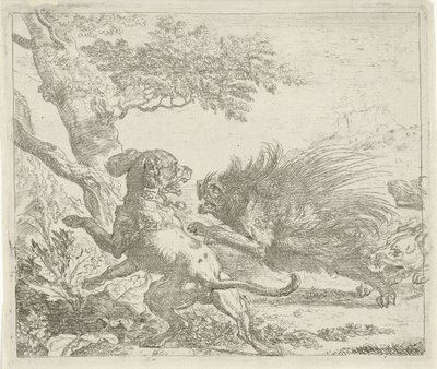 Porcupine angrebet af hunde Forskellige dyr (serietitel) af Abraham Danielsz. Hondius
