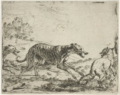 Fox og de tre hunde af Abraham Danielsz. Hondius