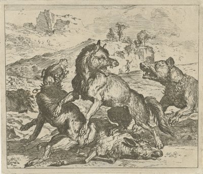 Ulv angrebet af hunde Forskellige dyr (serietitel) af Abraham Danielsz. Hondius