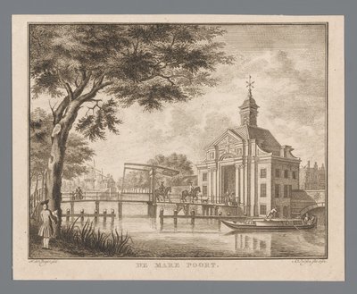Udsigt over Marepoort i Leiden The Mare Gate (titel på objekt) af Abraham Delfos
