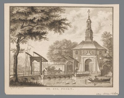 Udsigt over Zijlpoort i Leiden Zyl-porten (titel på objekt) af Abraham Delfos