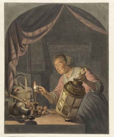 Pige tænder en lanterne af Abraham Delfos
