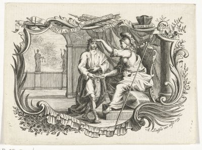 Minerva belønner eller ærer mennesket for hans arbejde, i kartouche af Abraham Delfos