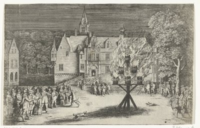 Bål ved besøg af prinsesse Maria Henrietta med prins Willem III i Breda, 1653 af Abraham Dircksz. Santvoort