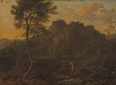 Nymfe og hyrde laver musik i et landskab af Abraham Genoels (attributed to)