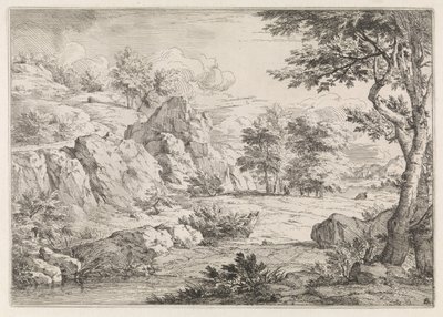 Bakket landskab med dam af Abraham Genoels