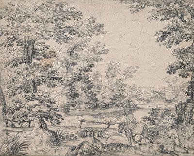 Landskab med mand til hest af Abraham Genoels