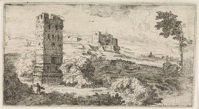 Landskab med firkantet tårn af Abraham Genoels
