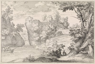 Flodlandskab med en hare af Abraham Genoels