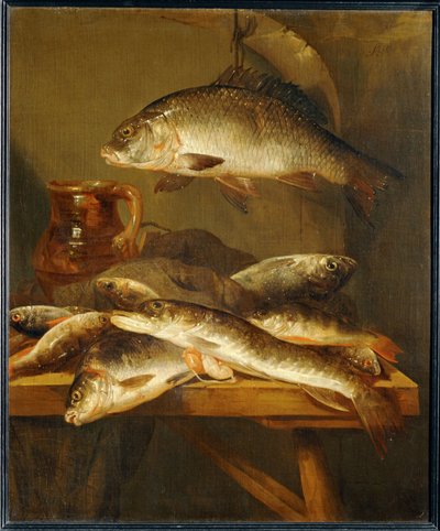 Stilleben med karper ... af Abraham Hendricksz van Beyeren