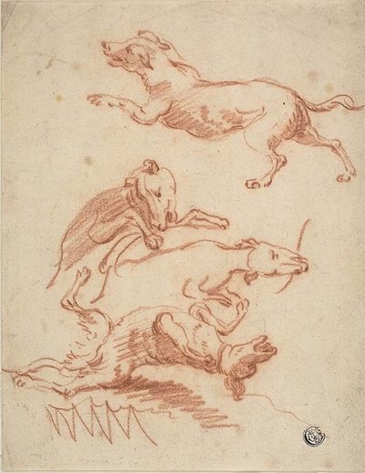 Skitser af tumlende hunde af Abraham Hondius