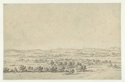 Flodlandskab med et tårn i det fjerne af Abraham Jansz Begeyn