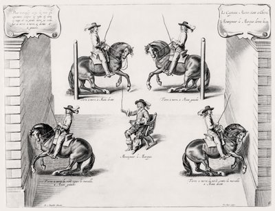 Illustration fra en ridemanual, indgraveret af Peeter Clouwet (1629-70), 1658 af Abraham Jansz. van after Diepenbeeck