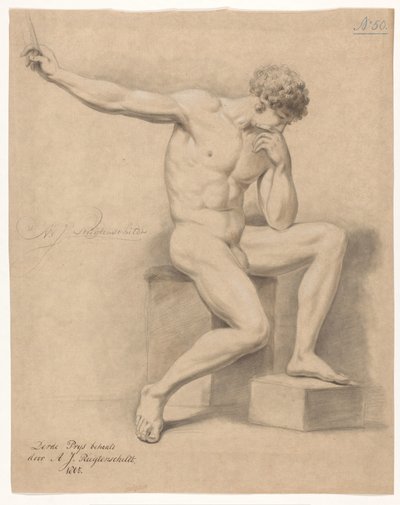 Siddende mand nøgen, set forfra (3. præmie 1805) af Abraham Johannes Ruytenschildt